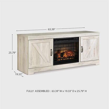 Signature Design by Ashley Bellaby Farmhouse 63" TV Stand with Electric Fireplace for TVs up to 72", Whitewash