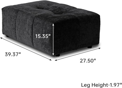 JACH Modern Ottoman Seat for Living Room, Linen Fabric Ottomans, Minimalist Foot Stool, Comfy Breathable Footstool for Living Room Apartment (Black)