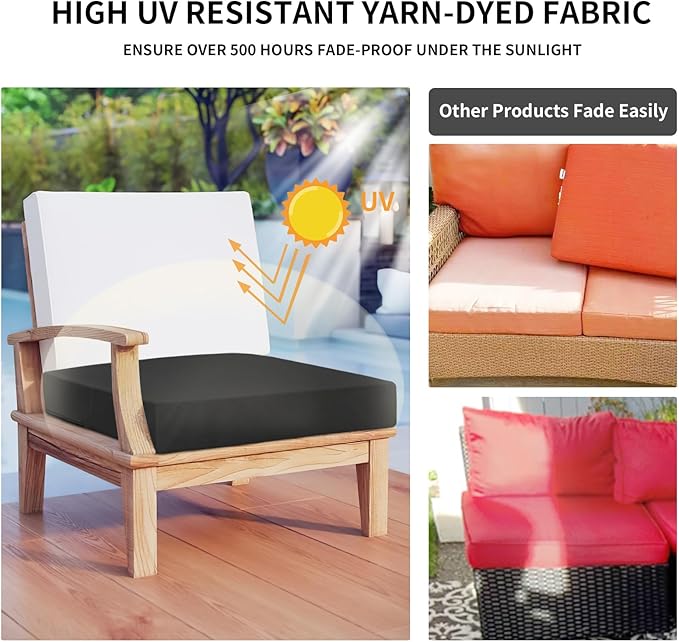 Easy-Going Waterproof Patio Cushion Covers ONLY Cover 22x20x4 inch 2 Pack Replacement Non-Slip Outdoor Seat Cushion Slipcover with Zipper. Black