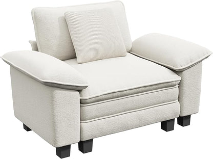 PHI VILLA Oversized Single Sofa Chair with Deep Seat, Cloud Upholstered Reading Armchair, 1 Seater Comfy Sofa Chair for Bedroom Nook, Chenille, Beige