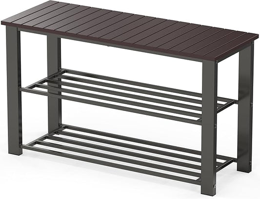 Simple Houseware Wood Top Shoe Storage Bench for Entryway, Dark Brown