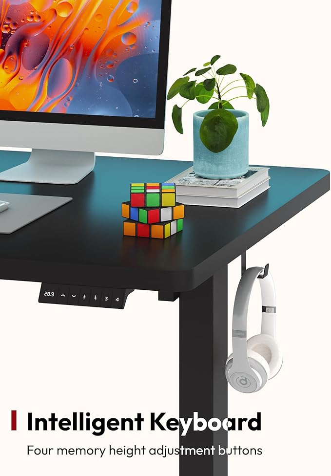 SANODESK Electric Standing Desk 55 x 28 Inches Whole-Piece Desktop Height Adjustable Stand Up Desk w/6-Button Controller Ergonomic Computer Desk for Home Office, Black Frame + Black Tabletop