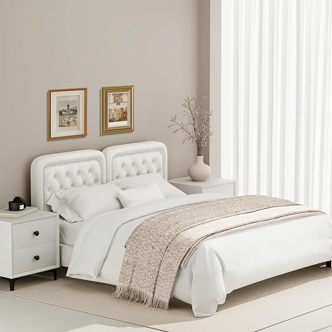 Tufted Upholstered Headboard King Size, Button Adjustable Height King Head Board Only, Sturdy and Durable Solid Wood with Nailhead Trim Headboards, Ideal for Bedroom, Dorm, Guest Room,Beige