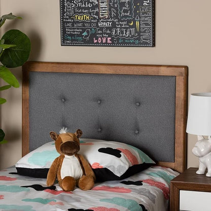 Mid-Century Marvel Fabric Upholstered Walnut Brown Finished Wood Headboard, Wall Mount Headboard Twin/Dark Gray