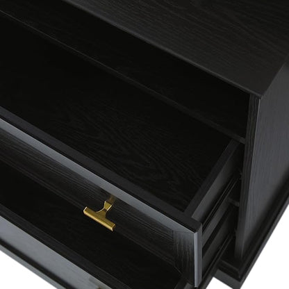 Walker Edison Clyde EZ Assembly Rustic 2-Drawer Open-Cubby Nighstands End Side Tables Living Room Bedroom Storage, Black