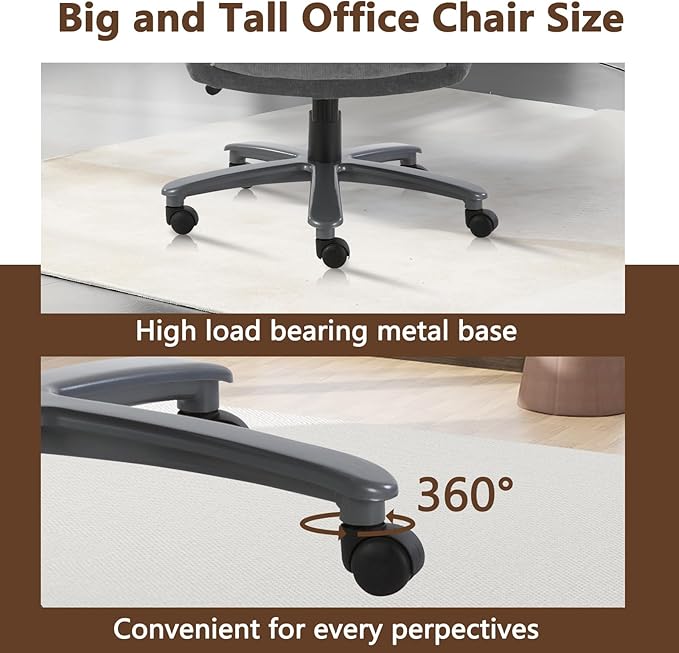 CLATINA Big and Tall Executive Office Chair, Extra Wide Seat, 800 LBS Capacity Heavy Duty Ergonomic Cloth Desk Chair with Wheels and Padded Armrests, High Back Fabric Computer Task Chair, Grey