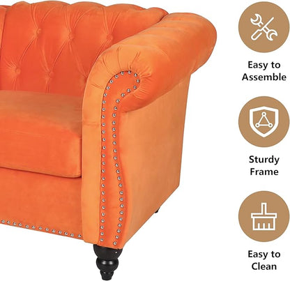 Living Room Velvet Sofa and Loveseat set, Mid Century Modern Upholstered Couch with Cushions, 2-Piece Home Sofa Furniture Sets, Comfy Tufted Chesterfield Couches for Living Room, Bedroom, Office