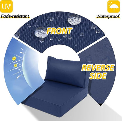 AAAAAcessories Outdoor Deep Seat Cushions, Waterproof, Fade-Resistant Patio Furniture Replacement Cushions, 24" x 24" x 5" + 24" x 13.5", Set of 2, Navy Blue