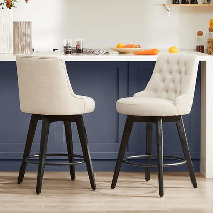 Watson & Whitely Modern Swivel Bar Stools, Faux Leather Upholstered Counter Height Bar Stools with Back, Solid Wood Legs, 26" H Seat, Set of 2, Chocolate