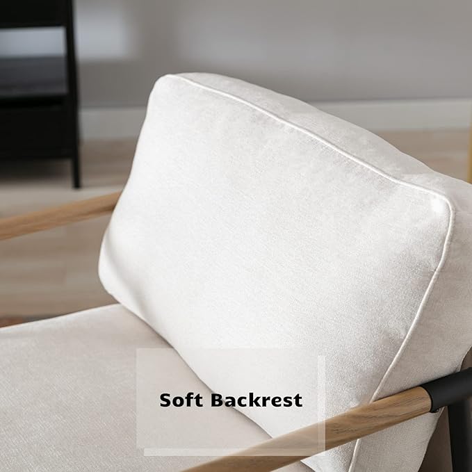 HEAH-YO Modern Accent Chairs Set of 2, Upholstered Living Room Chairs with Backrest and Metal Legs, Comfy Armchairs Side Chairs for Bedroom, Beige