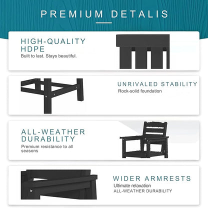 7 Piece Patio Dining Set with 11ft Patio Umbrella (Yellow), 7 Black Outdoor HDPE Dining Set with 6 Chairs + 1 Large Table with 2" Umbrella Hole, for Market, Pool, Garden, Backyard, Deck