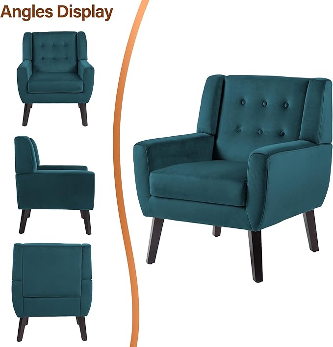Lumibee Accent Chairs Set of 2, Velevet Fabric Armchairs for Living Room, Comfy Upholstered Arm Chairs Tufted for Indoor Bedroom Office Room (Blue Velvet)