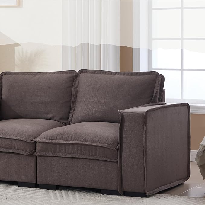 Modern Sectional Sofa for Living Room, Upholstered 2-Seater Modular Couches Linen Fabric Love Seat for Home Furniture, Grey