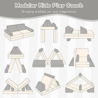 Modular Play Sofa, Instant Expansion, Corduroy Fabric, Grey and Beige