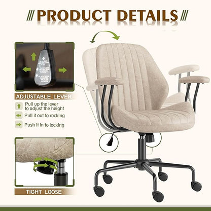High Back Office Chair,Modern Swivel Office Chair,Brown Suede Fabric Gaming Chair,Height Adjustable Home Office Desk Chair with Lumbar Support