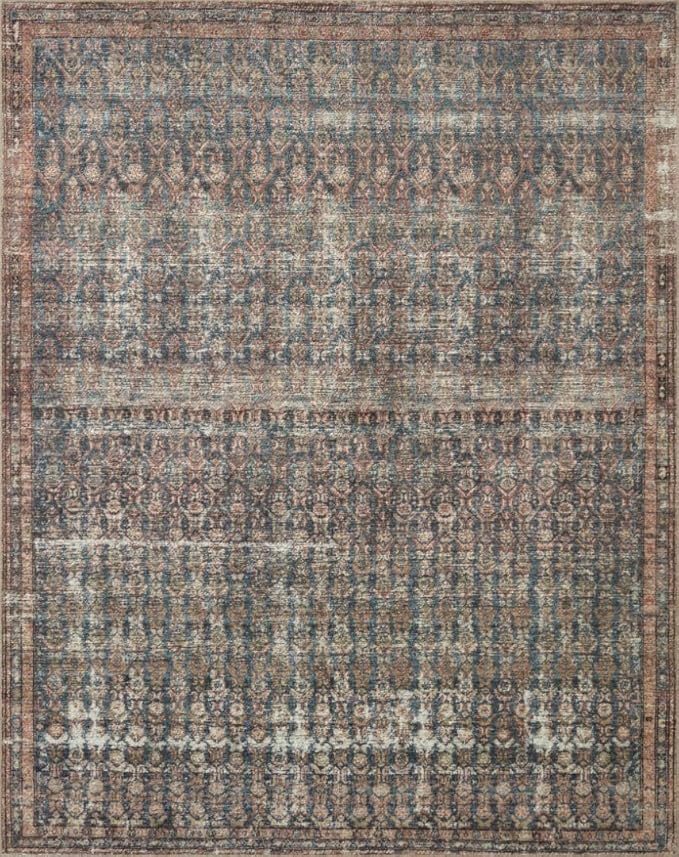 Loloi Amber Lewis Billie Collection, Ocean & Brick 2'-6" x 7'-6" Area Rug – Antique & Distressed Accent Rugs for Living Room, Bedroom, Entryway & Hallway, No Shed High Traffic Area Home Decor Rug