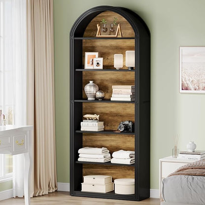 Tribesigns 77.16" Tall Arched Bookshelf, 6-Tier White Arched Bookcase with Storage Shelves for Living Room, Bedroom, Set of 2 (Black, 6-Tier)