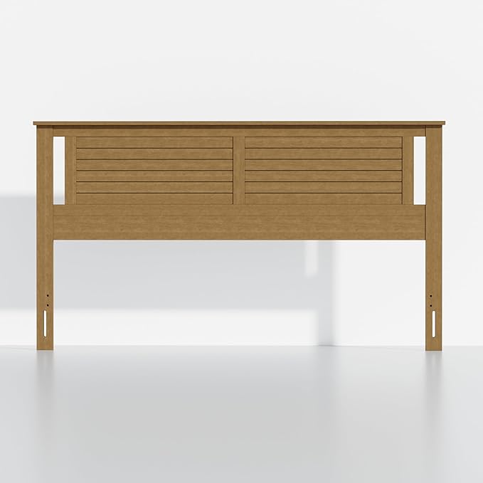 Serene King Size Wood Headboard Shiplap-Inspired Panel Design in a Stained Pine Finish