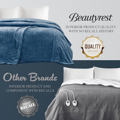 Beautyrest Heated Electric Blanket for Cold Weather, Fast Heating Heated Blanket, Auto Shut Off, Virtually Zero EMF, Multi Heat Setting, UL Certified, Sapphire Queen (90 inx84 in)