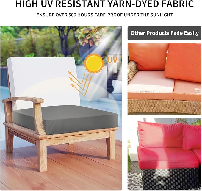 Easy-Going Waterproof Patio Cushion Covers ONLY Cover 22x22x4 inch 4 Pack Replacement Non-Slip Outdoor Seat Cushion Slipcover with Zipper. Dark Gray