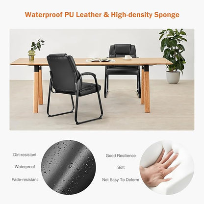 NEWBULIG Waiting Room Guest Chairs Set of 2, Stationary Office Reception Chairs No Wheels, Comfy Padded Arms and Seld Base, for Conference Room Lobby Home Computer Desk Bedroom Elderly, Black