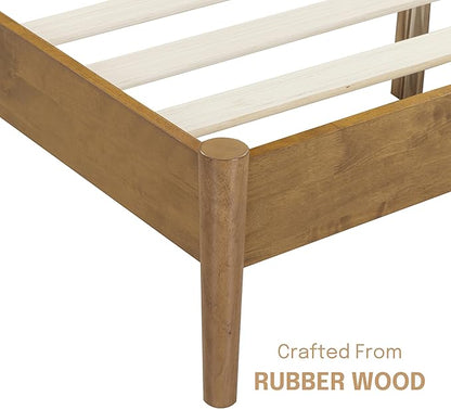 NTC Inno Wooden Bed Frame with Headboard, Solid Oak and Rubber Wood Foundation with Silent Slats and Wood Central Supports, 1000 Lb Capacity, Effortless Assembly, Queen - Teak Look
