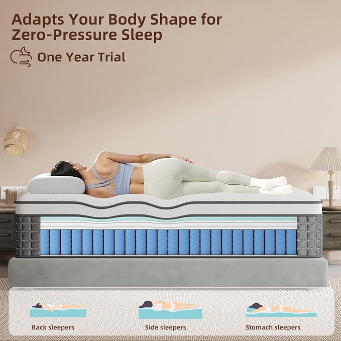 Mattress King Size, Medium Firm 10 Inch Mattresses with Extra Lumbar & Shoulder Support, Hybrid Mattress King with Gel Memory Foam Pain Relief - Fiberglass Free - No Odor - 365 Night Trial