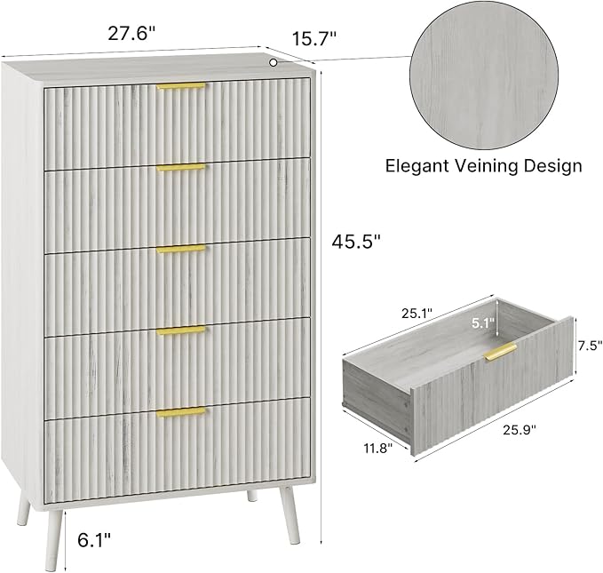 LYNSOM Fluted Dresser and Nightstand Sets 4 Piece, 2-Drawer Nightstands and 5/6 Drawers Dresser, Wood Bedroom Furniture Set for Home, Bedroom, Hallway, White
