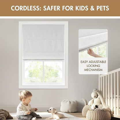 Madison Park Cordless Roman Shades, Total Blackout Window Blind Privacy Window Shades, Thermal Insulated Cordless Window Treatment for Bedroom, Living Room, Quincy, Single Panel 35" W X 64" H White