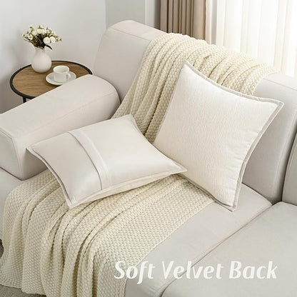 FUTEI Cream White Chenille Throw Pillow Covers 22x22 Inch Set of 2,Soft Cozy Bound Edge Design Cushion Case,Home Decor for Couch Bed Living Room