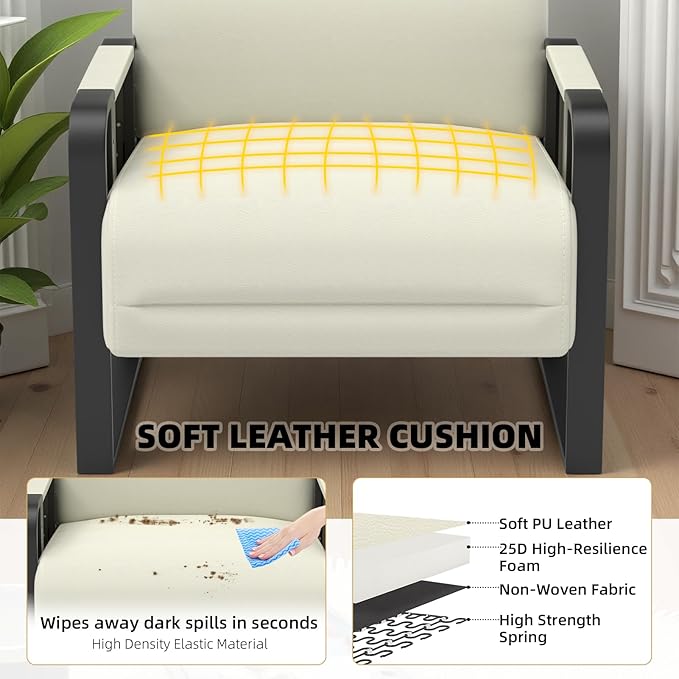 Faux Leather Accent Chairs Set of 2 with Flip Up Tray Tables Soft Backrest for Living Room Office Bedroom Modern Accent Chairs, Beige
