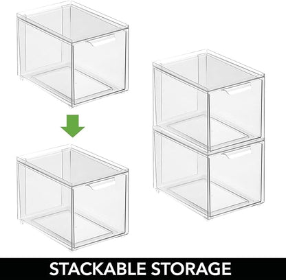 mDesign Plastic Closet Organizer Bin w/Pull Out Drawer - Slim Stackable Storage for Closet - Organization for Accessories, Bags, Totes, Small Linens, and More - Lumiere Collection - Clear