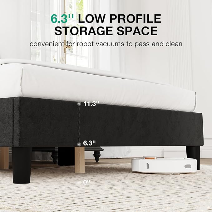 Novilla Queen Size Bed Frame, Queen Bed Frame with Headboard, Velvet Upholstered Pull-Point Wing Side Headboard, No Box Spring Needed, Heavy Duty Feet, Easy Assembly, Black Velvet