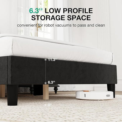 Novilla Queen Size Bed Frame, Queen Bed Frame with Headboard, Velvet Upholstered Pull-Point Wing Side Headboard, No Box Spring Needed, Heavy Duty Feet, Easy Assembly, Black Velvet