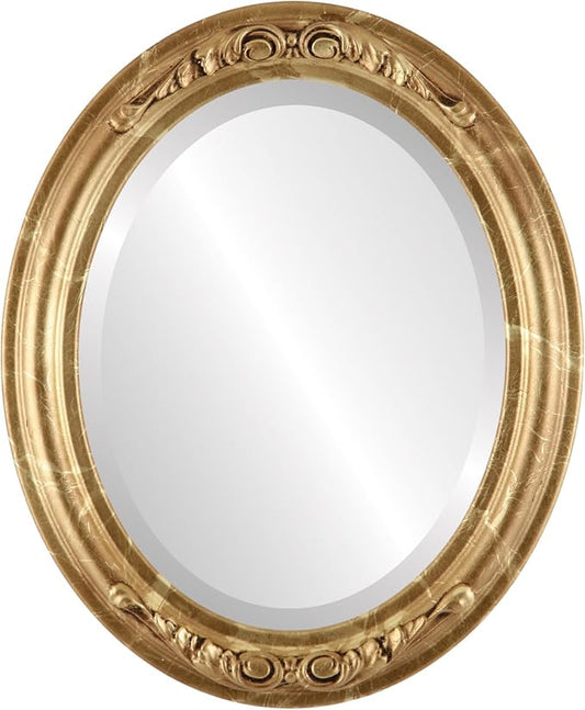 OVALCREST Oval Beveled Wall Mirror for Home Decor - Florence Style - Champagne Gold - 44" x 34"