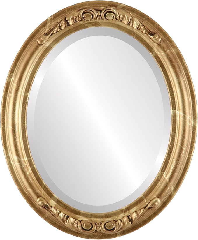 OVALCREST Oval Beveled Wall Mirror for Home Decor - Florence Style - Champagne Gold - 40" x 28"