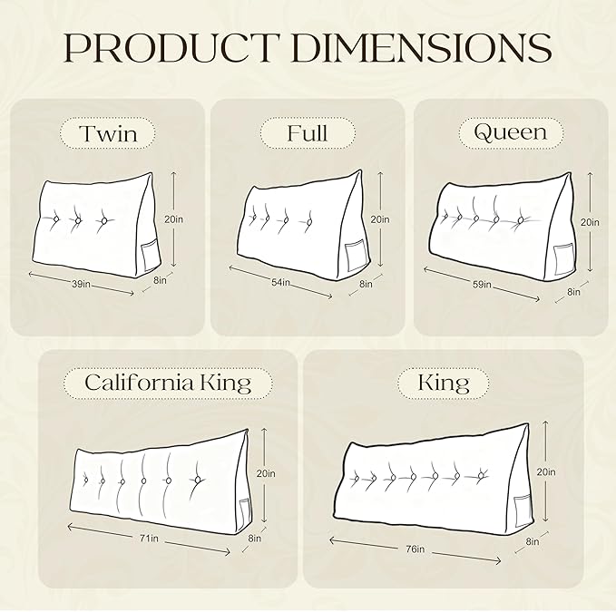 WOWMAX Headboard Pillow Queen Triangular Bed Wedge Pillow for Headboard Large Bolster Pillow for Bed with Removable Cover, 85% Linen 15% Cotton Blend, Pure White