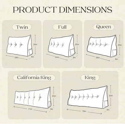 WOWMAX Headboard Pillow Queen Triangular Bed Wedge Pillow for Headboard Large Bolster Pillow for Bed with Removable Cover, 85% Linen 15% Cotton Blend, Pure White