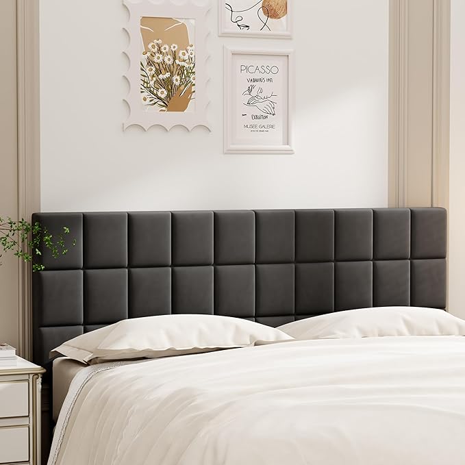 ALISH Velvet Tufted Headboard with Adjustable Height and Width, Foldable Upholstered Headboard with Metal Legs for King Size (Gray Velvet, Queen)