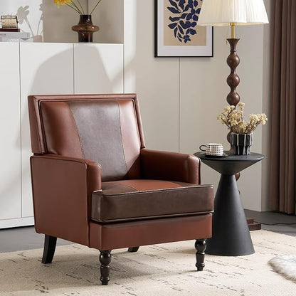 MOJAY Mid-Century Modern Accent Chairs, PU Leather Upholstered Lounge Armchair, Comfy Club Chair for Living Room, Bedroom, Home Office & Study (Brown)