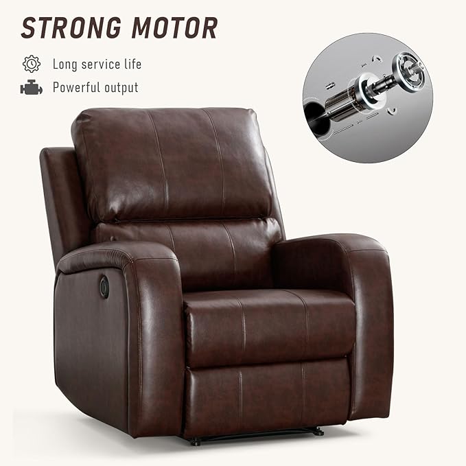 Electric Recliner Chair, Soft PU Leather Power Recliners with Padded Backrest, Single Overstuffed Heavy Duty Reclining Sofa for Living Room Bedroom, Brown