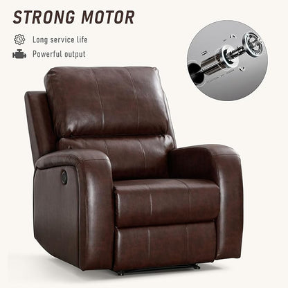 Electric Recliner Chair, Soft PU Leather Power Recliners with Padded Backrest, Single Overstuffed Heavy Duty Reclining Sofa for Living Room Bedroom, Brown