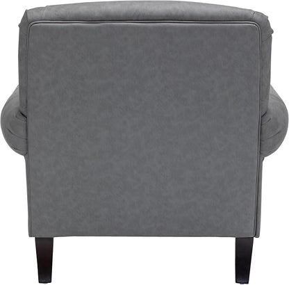 Accent Chair,22.4" Seat Depth Armchair with Roll Arms,36.6W*34.3D*34.6H Living Room Chair,Wood Legs,Set of 1,Faux Leather in Gray
