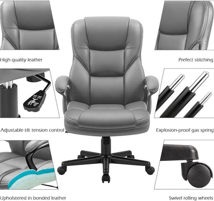 Furmax Office Executive Chair High Back Adjustable Managerial Home Desk Chair, Swivel Computer PU Leather Chair with Lumbar Support (Gray)