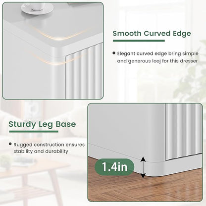 White 6 Drawers Double Dresser, Fluted Dresser for Bedroom, Modern Chest of Drawers with Handleless, Curved Profile Dressers TV Stand, Wood Storage Organizer for Living Room, Hallway