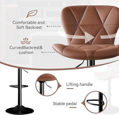 Bar Stools Set of 4,Adjustable Swivel Barstools, Faux Leather Bar Chairs,Upholstered Counter Height with High Backrest for Kitchen Island, Brown