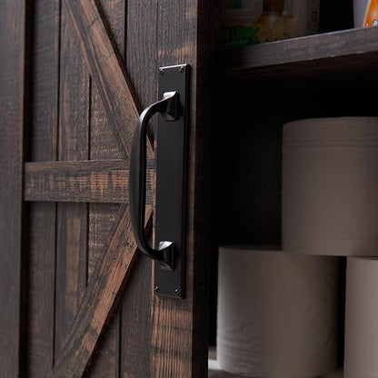 RedLemon Farmhouse Over The Toilet Storage Cabinet, 68" Tall with Sliding Barn Doors & Adjustable Shelves, Rustic Above Toilet Storage Cabinet, Dark Rustic Oak