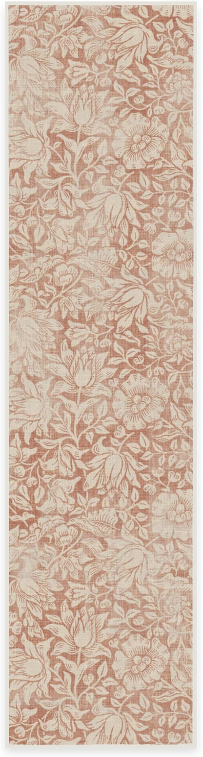 RUGGABLE x Morris & Co Washable Runner Rug – Mallow Rust Red 2.5x10, Stain-Resistant, Non-Slip Hallway Runner – Machine Washable Rug for Hallway, Entryway, Living Room & Kitchen–with Cushioned Pad