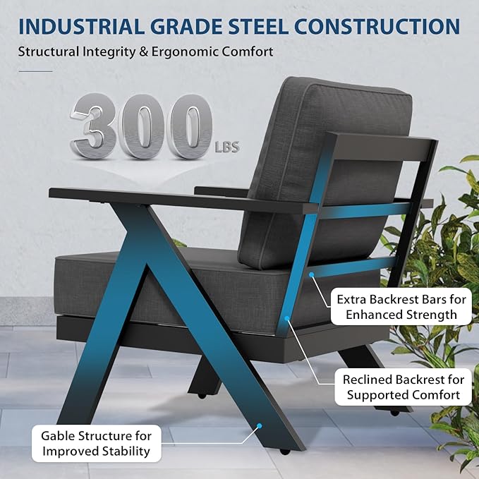 COOS BAY Iron Luxe Modern Outdoor Patio Chairs Set of 2, Lounge Accent Chairs for Backyard, Deck, Porch, Garden, Black/Gray
