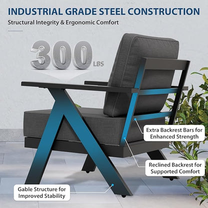 COOS BAY Iron Luxe Modern Outdoor Patio Chairs Set of 2, Lounge Accent Chairs for Backyard, Deck, Porch, Garden, Black/Gray